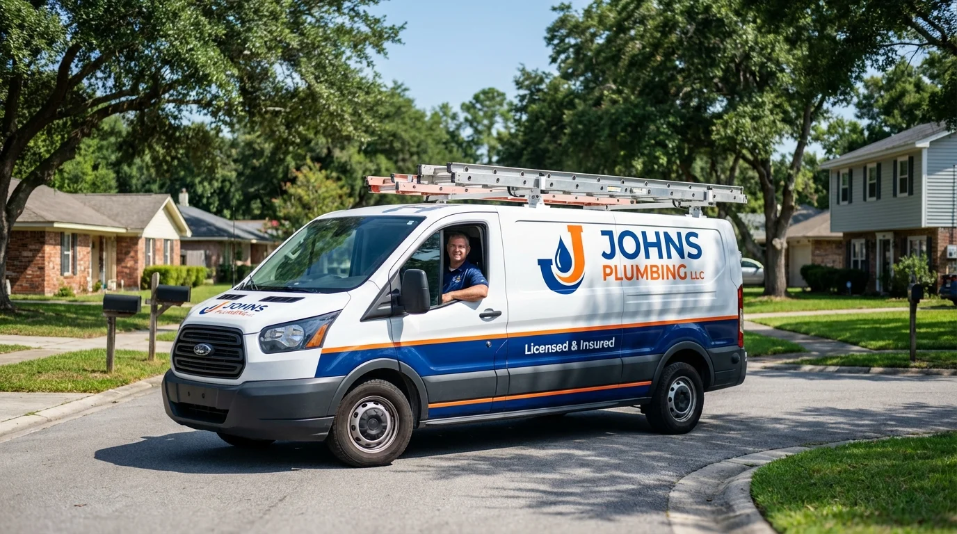 Johns Plumbing LLC service van in Berkley, MA