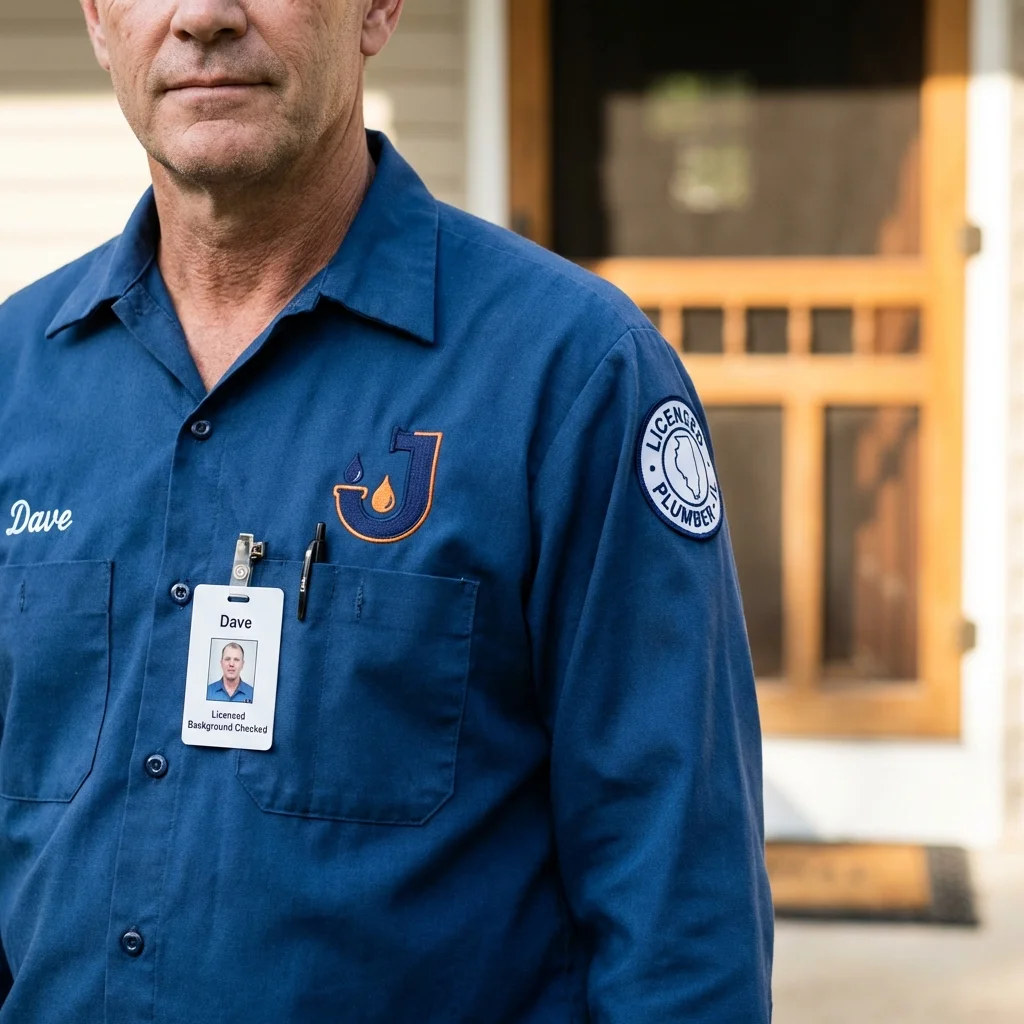 Licensed plumber showing ID badge in Berkley, MA