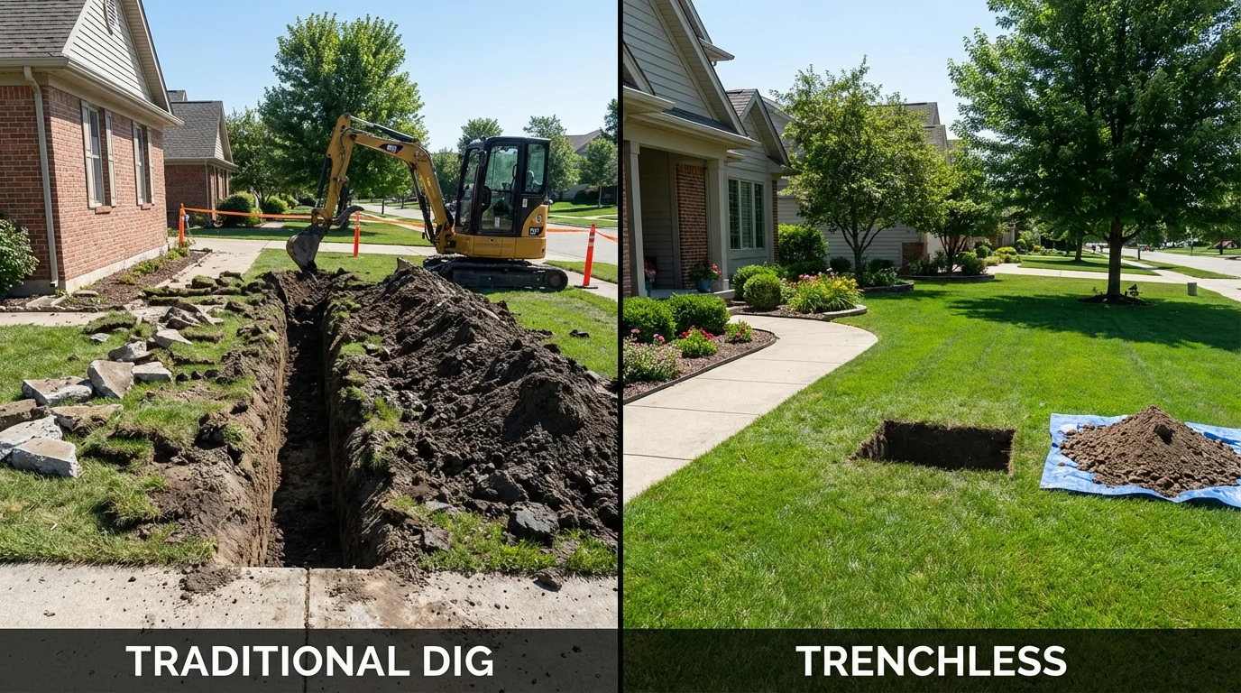 Trenchless sewer repair with minimal yard damage versus traditional excavation in Berkley, MA